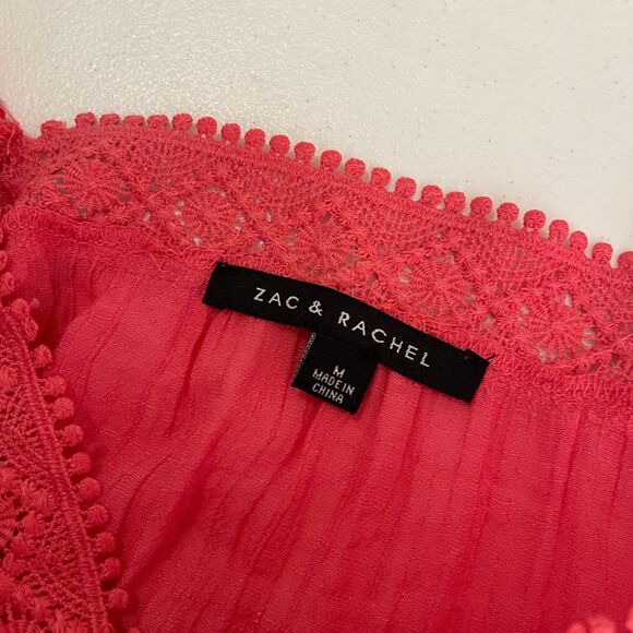 Zac & Rachel Blouse Women's Medium Pink Crochet Square Neck 3/4 Sleeve Boho Top - Picture 8 of 10